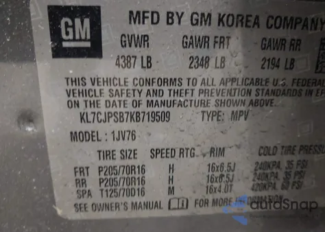 2019 Chevrolet Trax Lt z USA, uszkodzony, nr VIN KL7CJPSB7KB719509